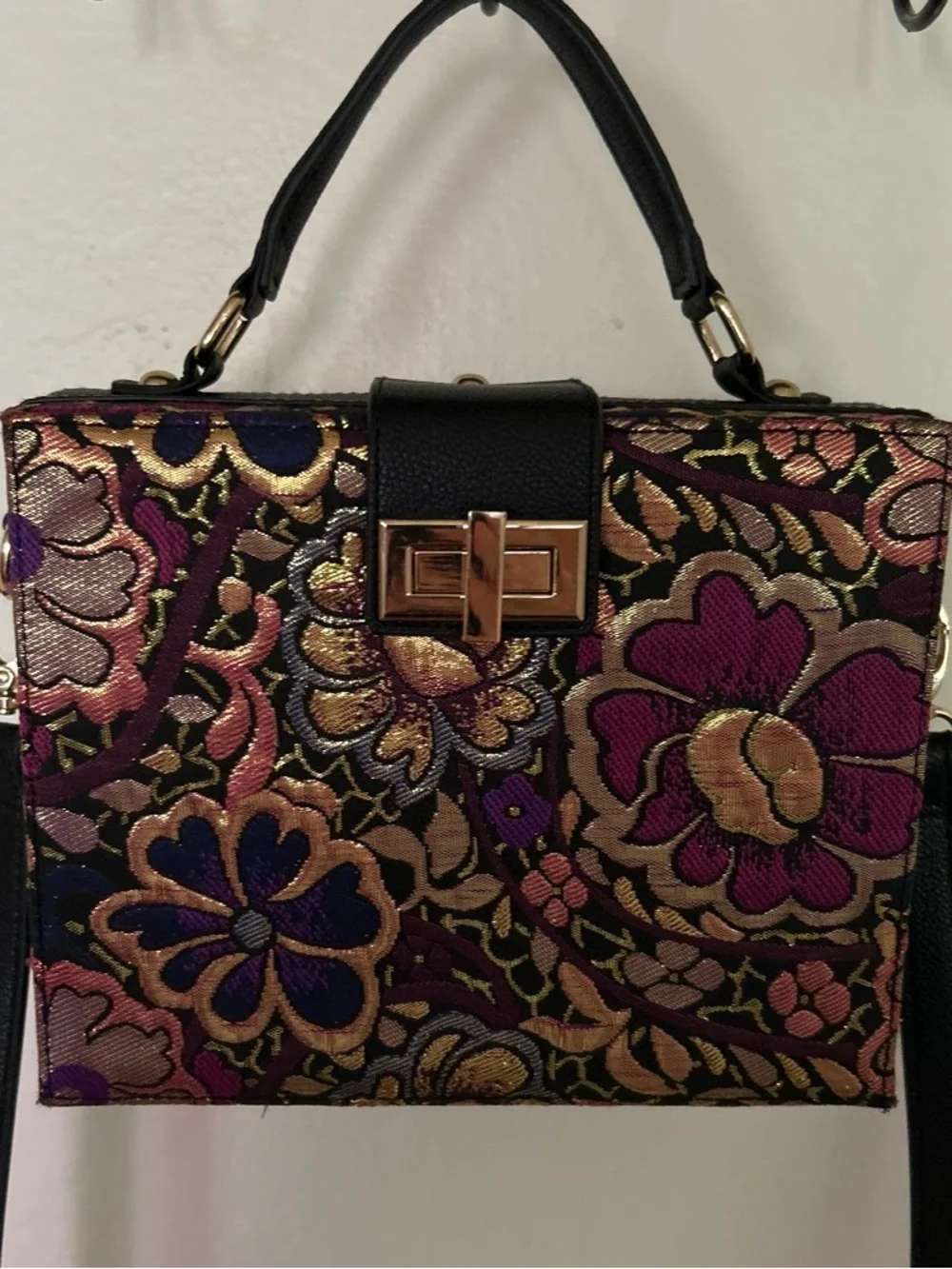 Free People Floral Brocade Satchel in Purple and Gold